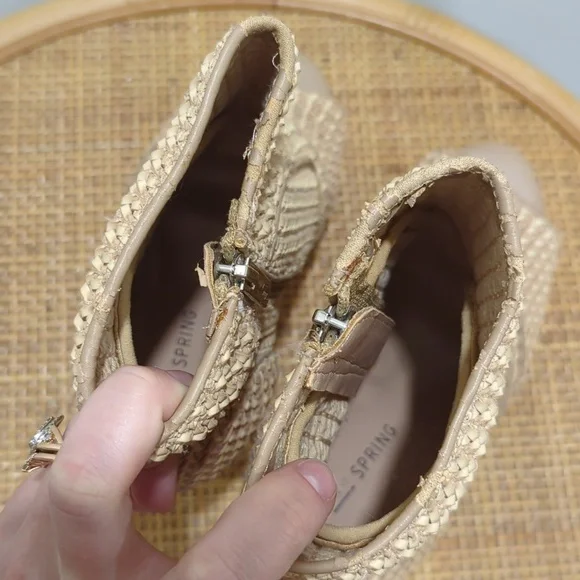 Aldo Call it Spring Woven Fabric Weave Heeled Ankle Booties Tan Women's size 7.5 - Picture 6 of 8